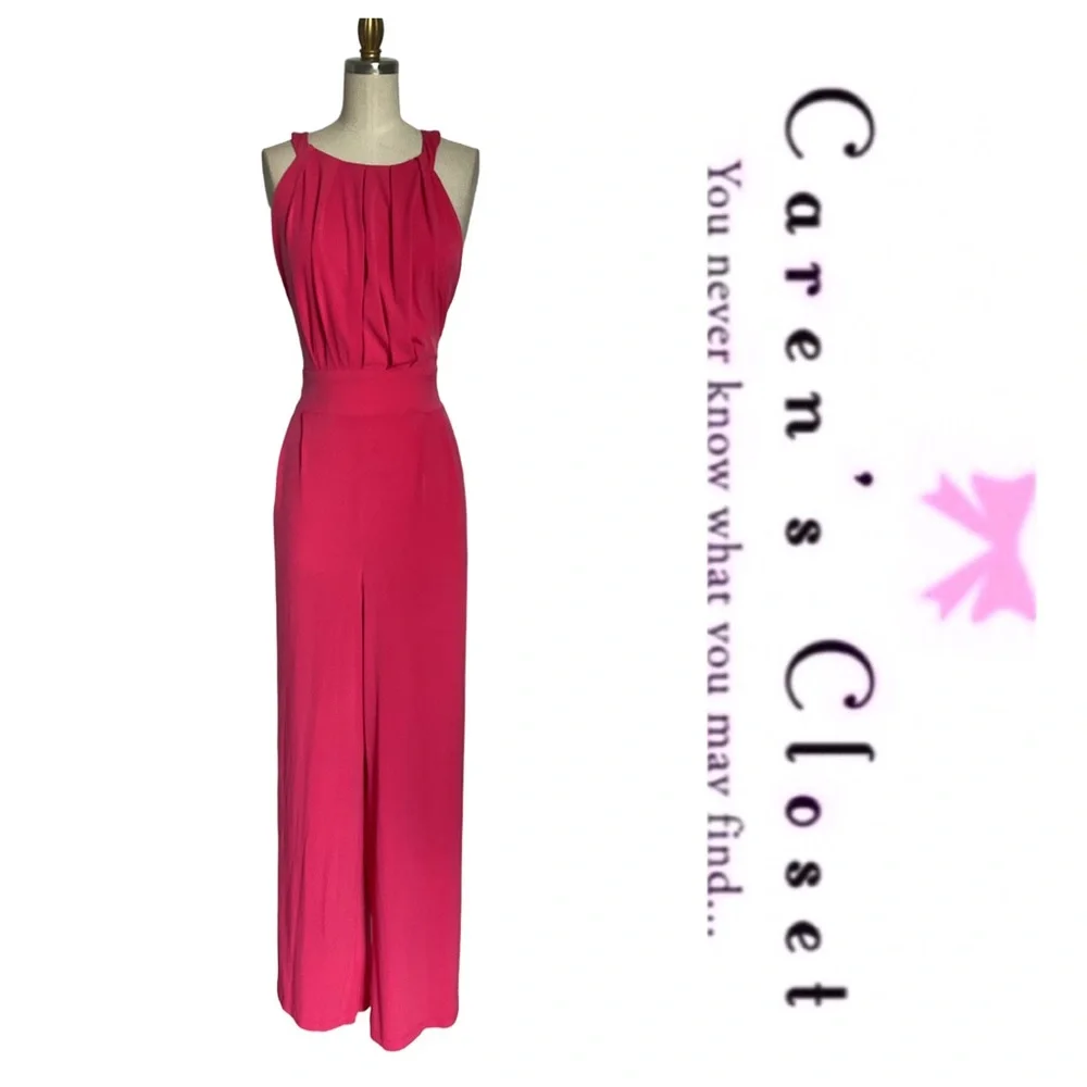 Vince Comuto Pomegranate Pink Wide Leg Stretch Jersey Halter Pant Jumpsuit - Picture 2 of 10